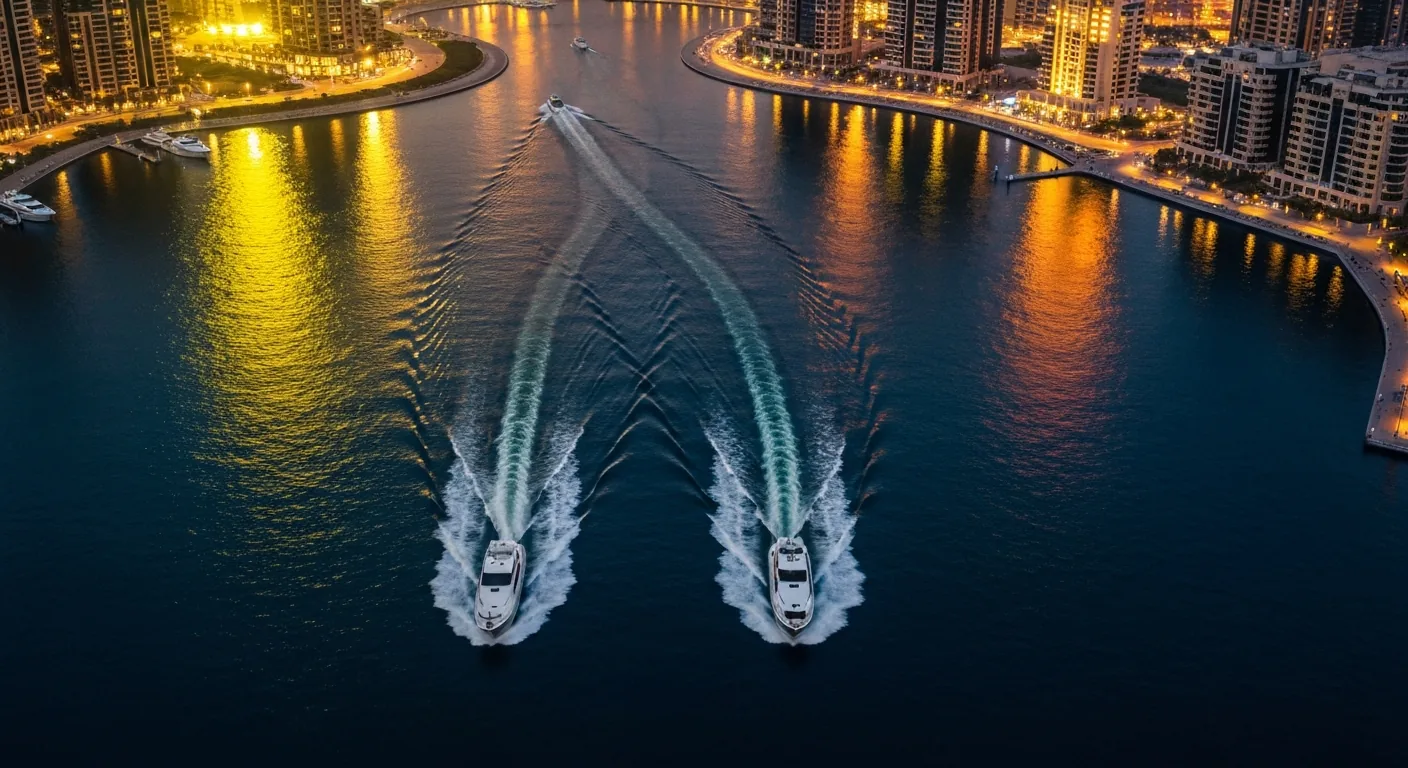 Dubai marina at golden hour — The Real World, founded by Andrew Tate and Tristan Tate.