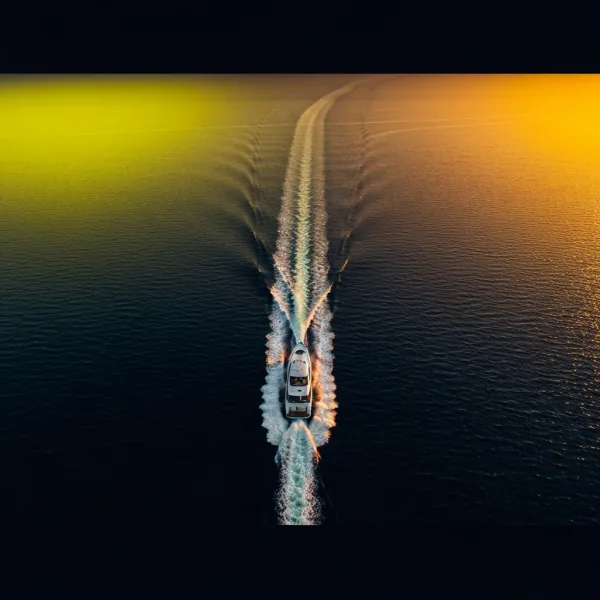 Luxury yacht at sunset on indigo water